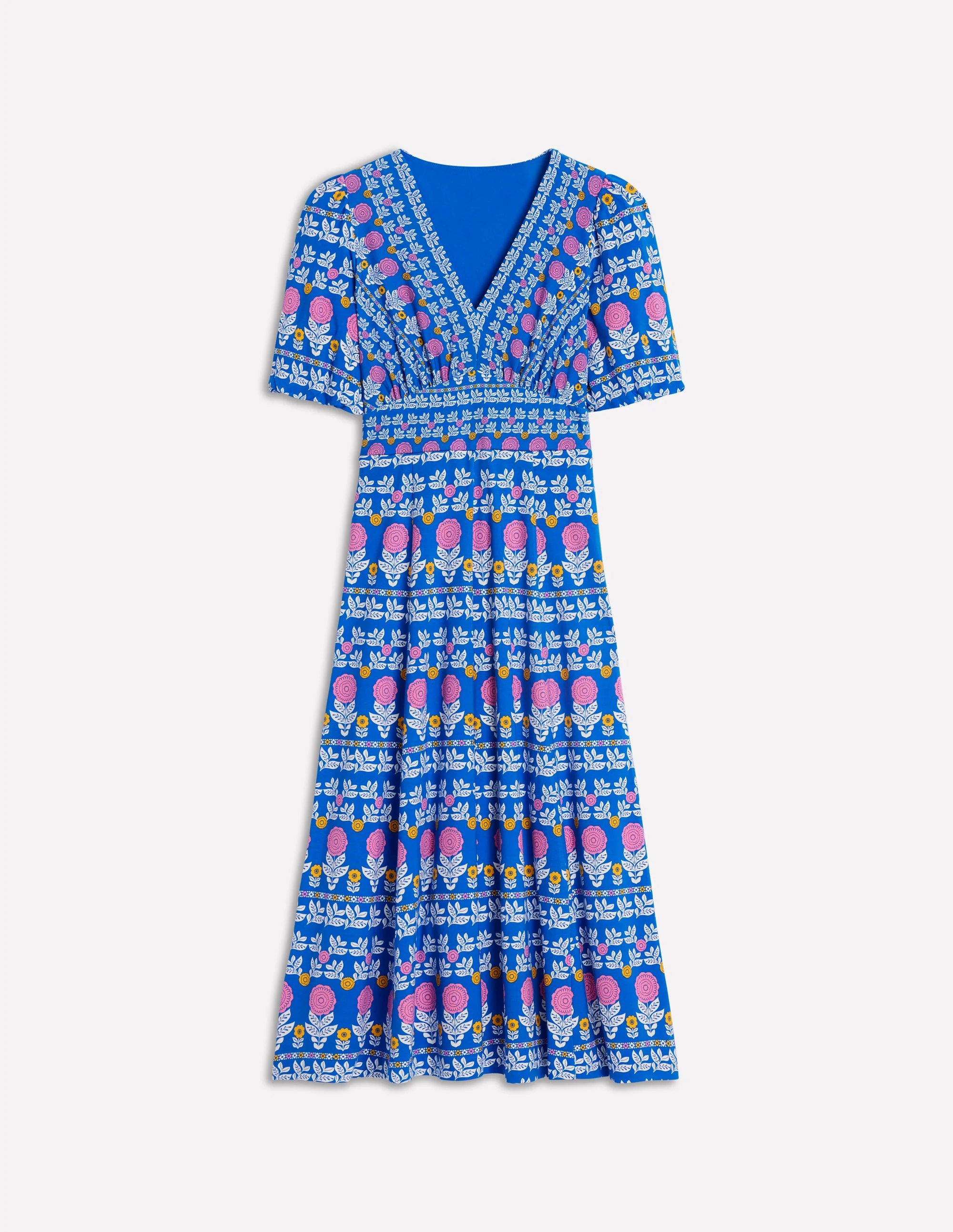Ponte Puff Sleeve Tea Dress-Gallery Blue, Dahlia Garden Ponte Puff Sleeve Tea Dress-Gallery Blue, Dahlia Garden