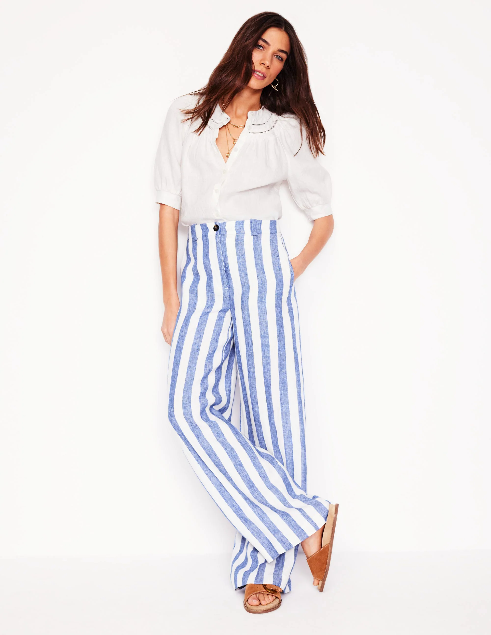 Westbourne Linen Pants-Bright Blue Stripe