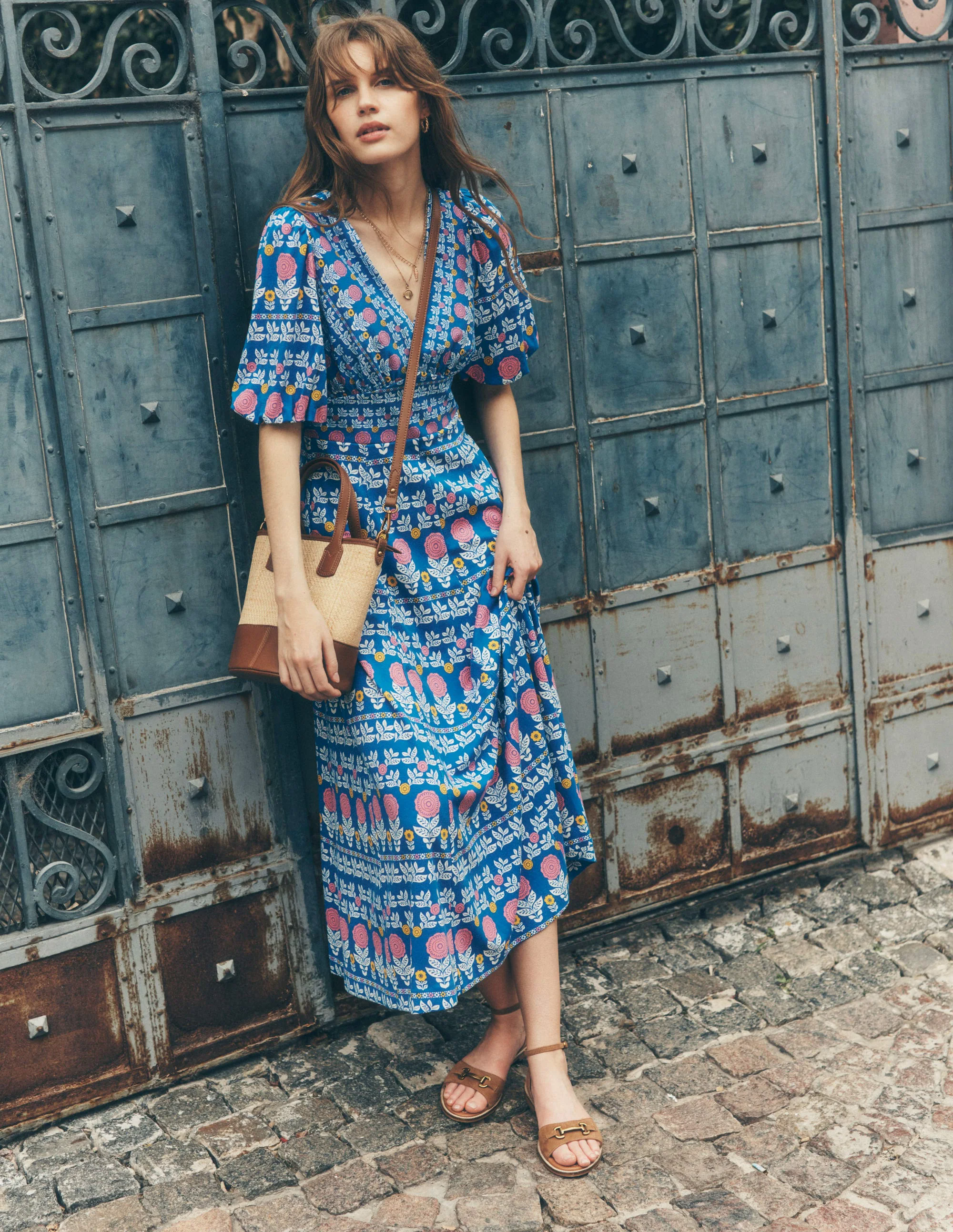 Ponte Puff Sleeve Tea Dress-Gallery Blue, Dahlia Garden Ponte Puff Sleeve Tea Dress-Gallery Blue, Dahlia Garden