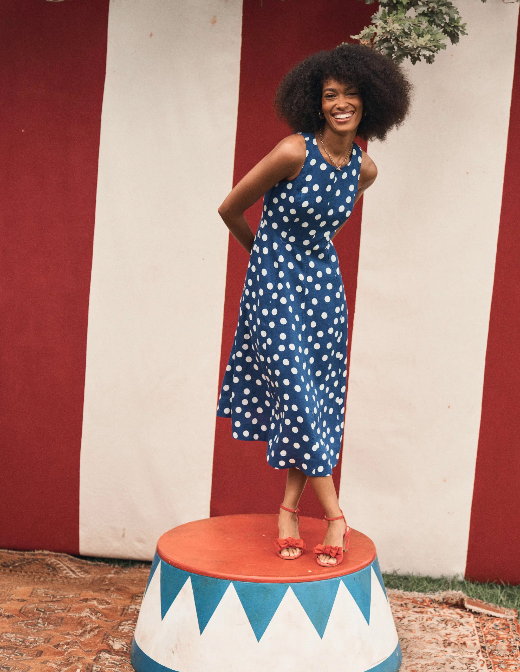 Carla Linen Midi Dress-Starboard Blue, Painted Dot Carla Linen Midi Dress-Starboard Blue, Painted Dot