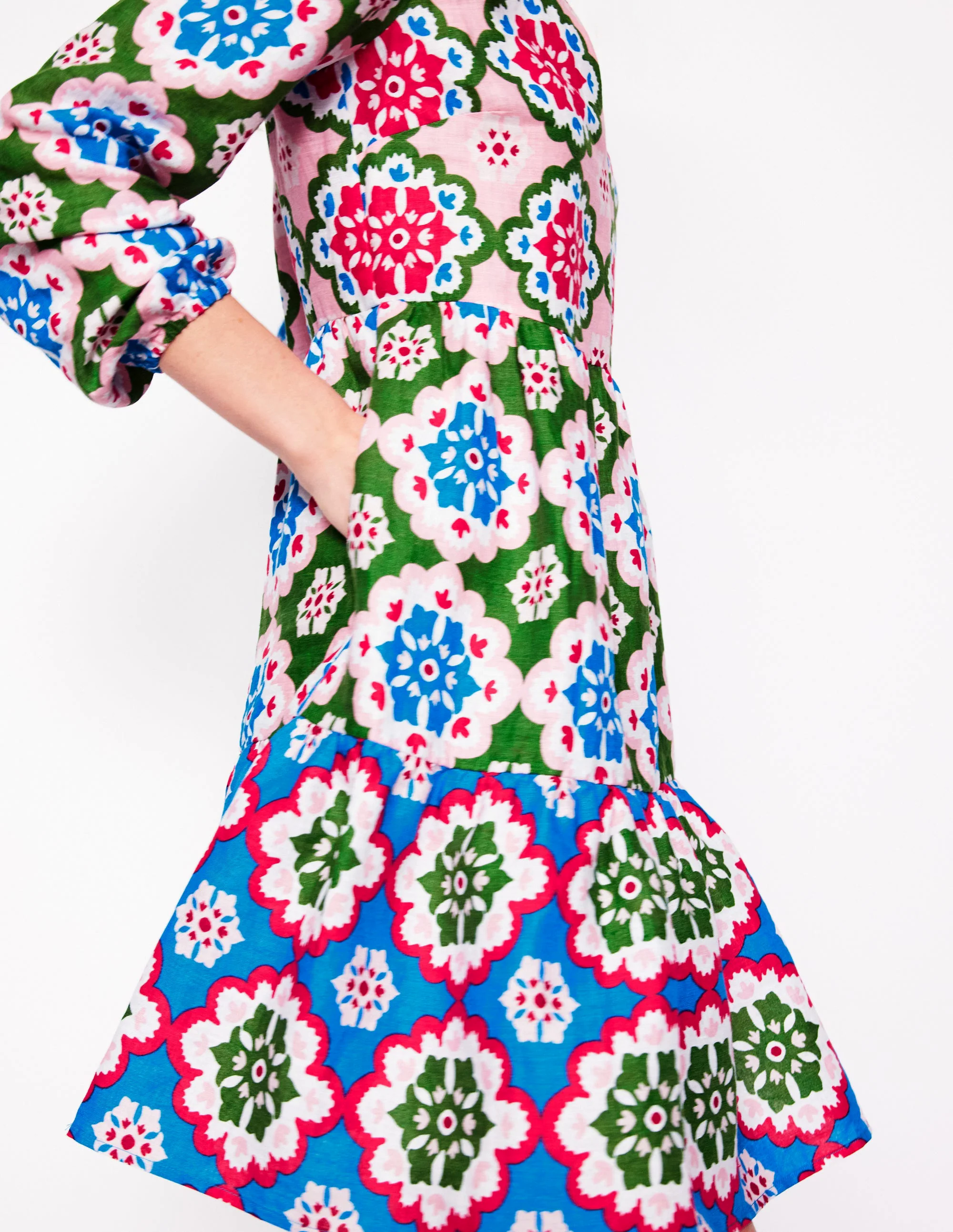 Esme Linen Short Dress-Multi, Bloom Geo