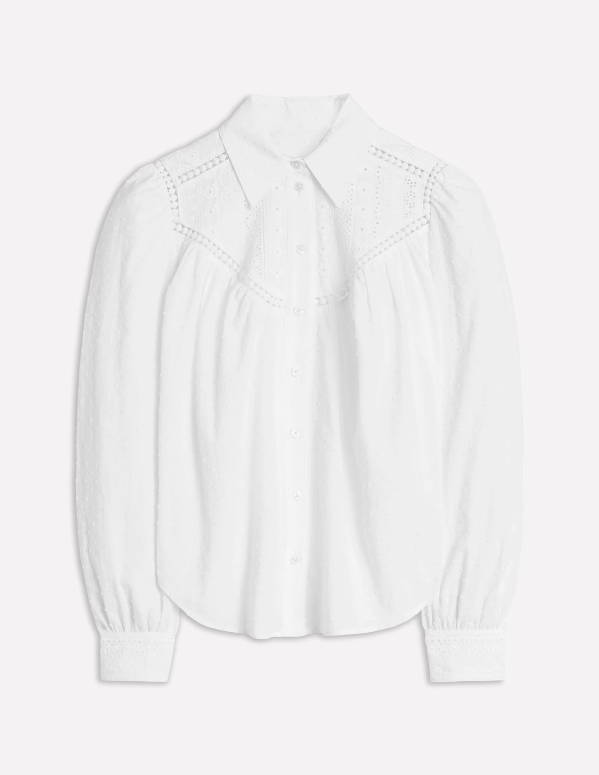 Broderie Contrast Yoke Shirt-White Broderie Contrast Yoke Shirt-White