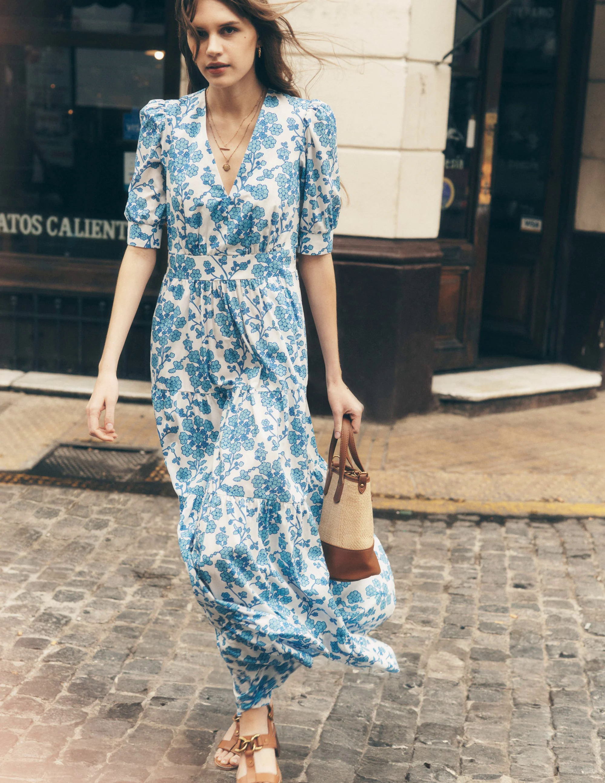 Bella Puff Sleeve Maxi Dress-Ivory, Trailing Yarrow