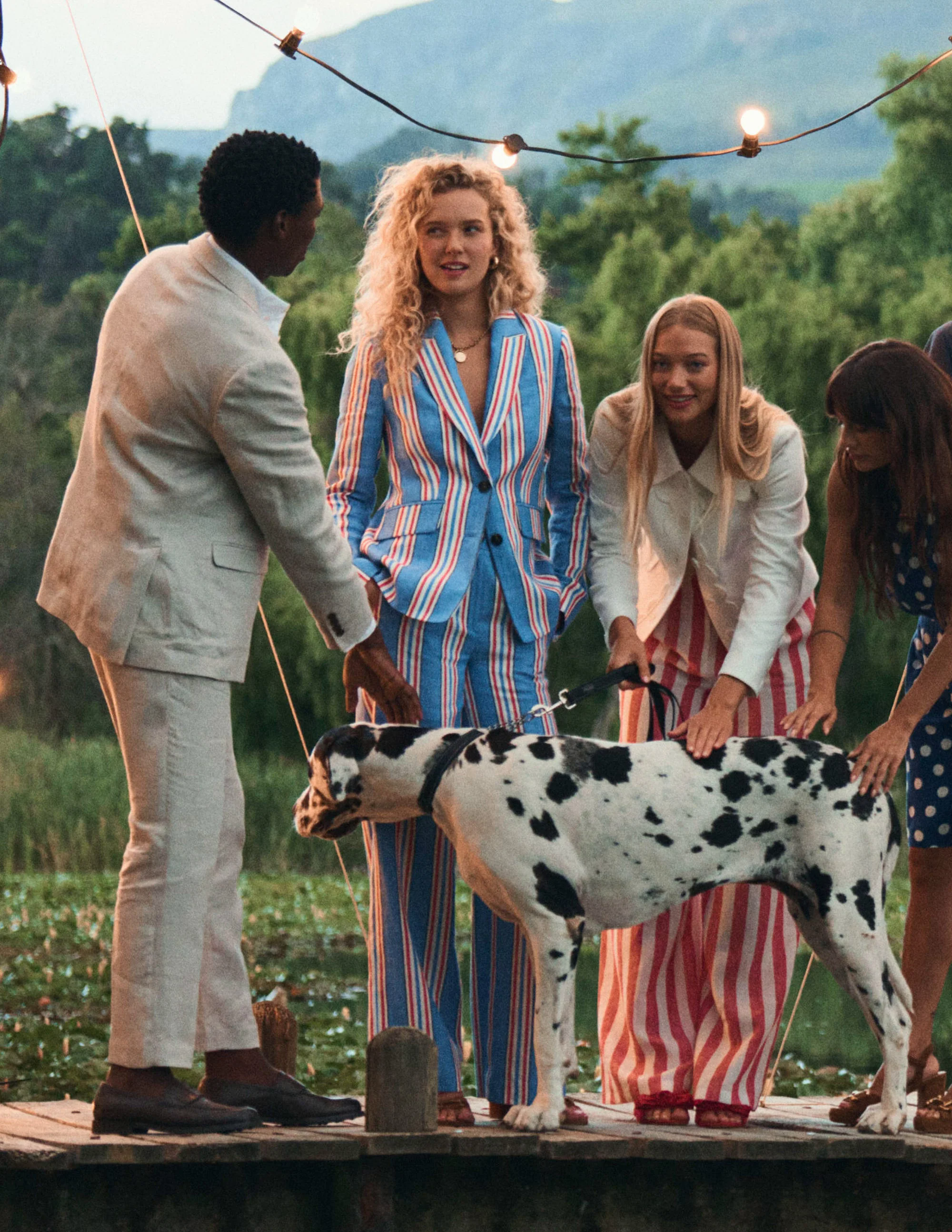 Stamford Linen Blazer-Peacock Plume, Red Stripe