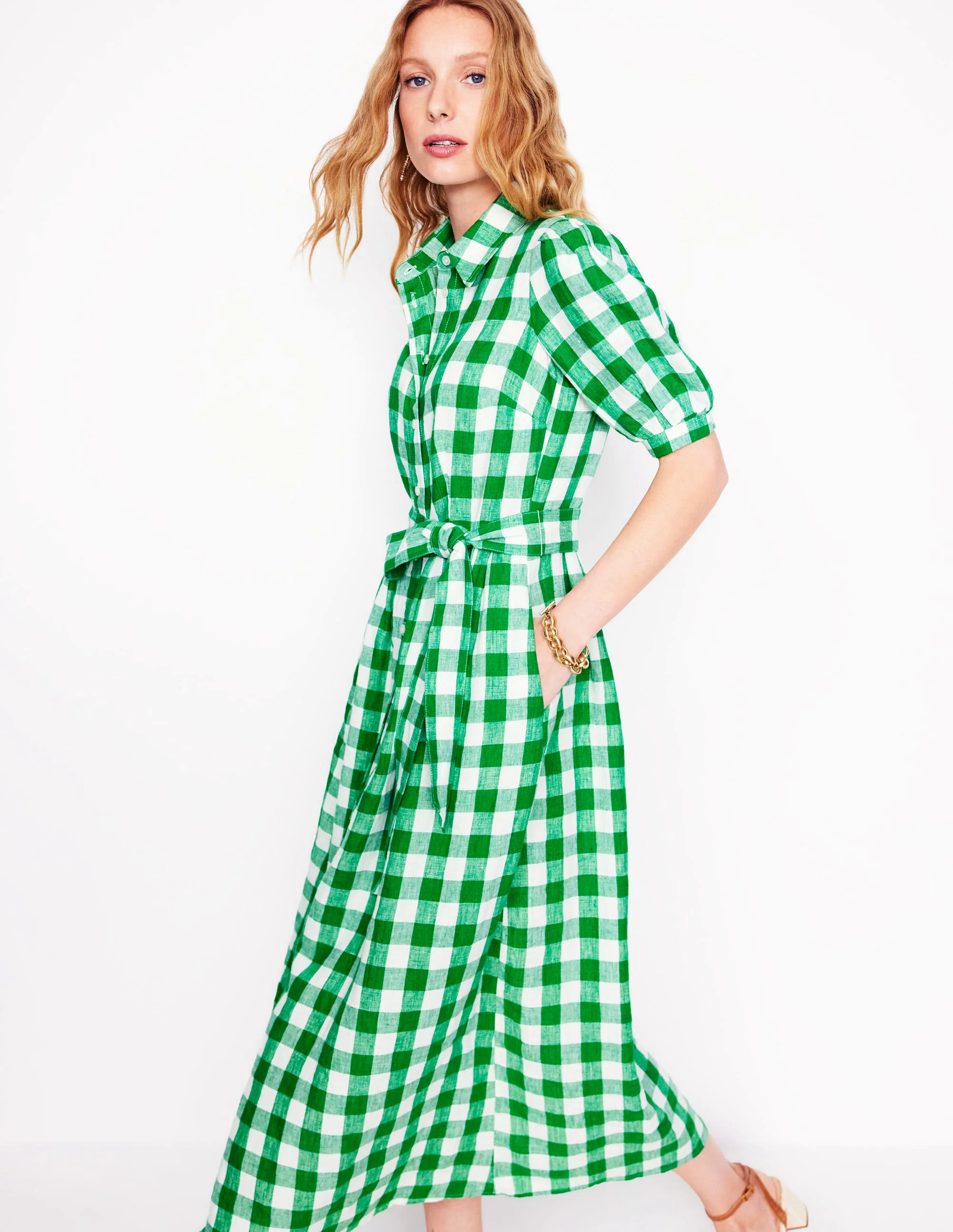 Alexa Linen Maxi Shirt Dress-Rich Emerald Gingham Alexa Linen Maxi Shirt Dress-Rich Emerald Gingham
