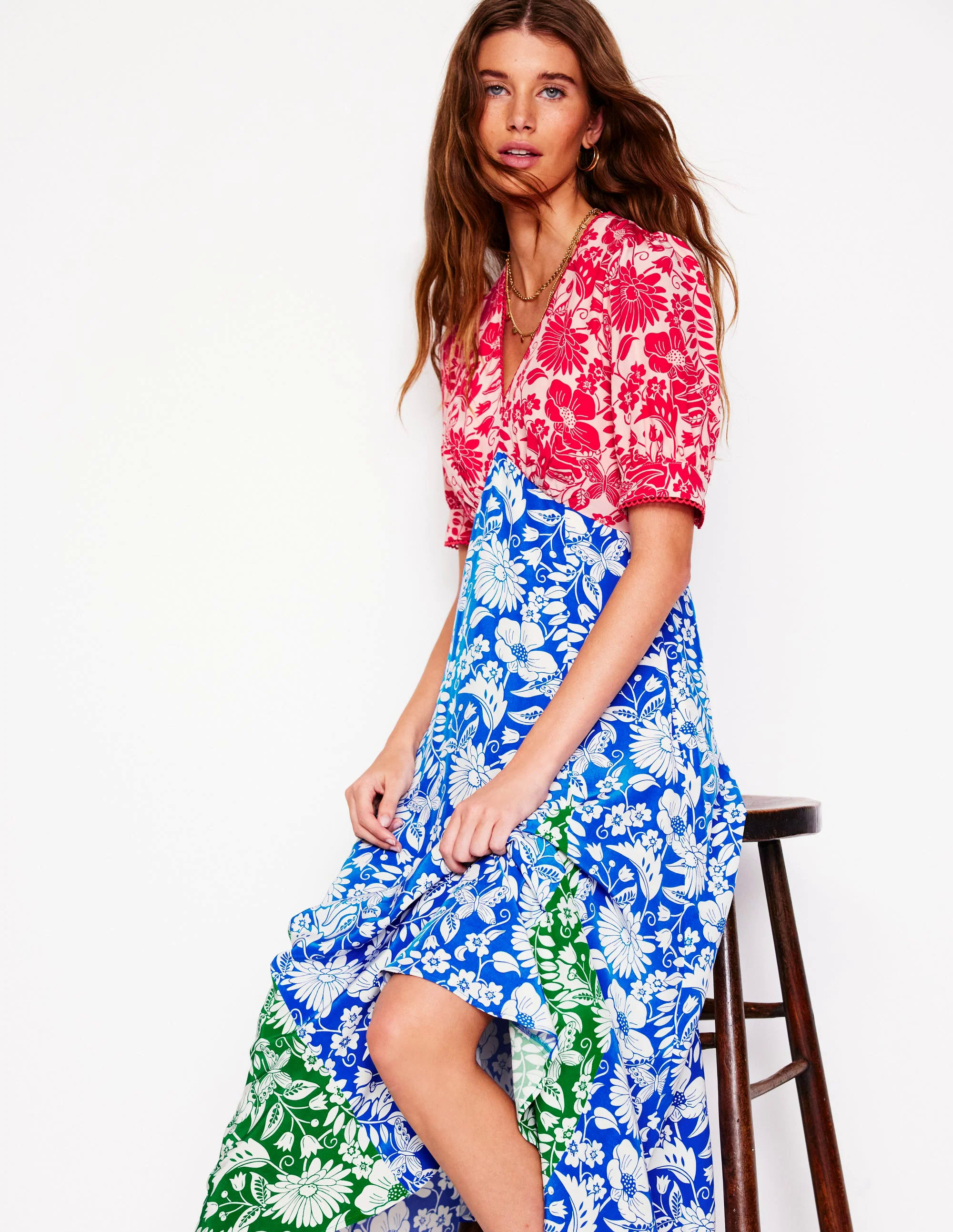 Rosie Godet Tea Dress-Multi, Wildflower Trail