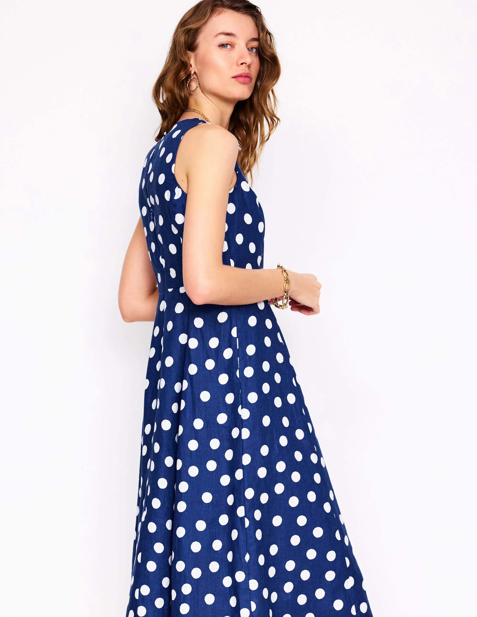 Carla Linen Midi Dress-Starboard Blue, Painted Dot Carla Linen Midi Dress-Starboard Blue, Painted Dot