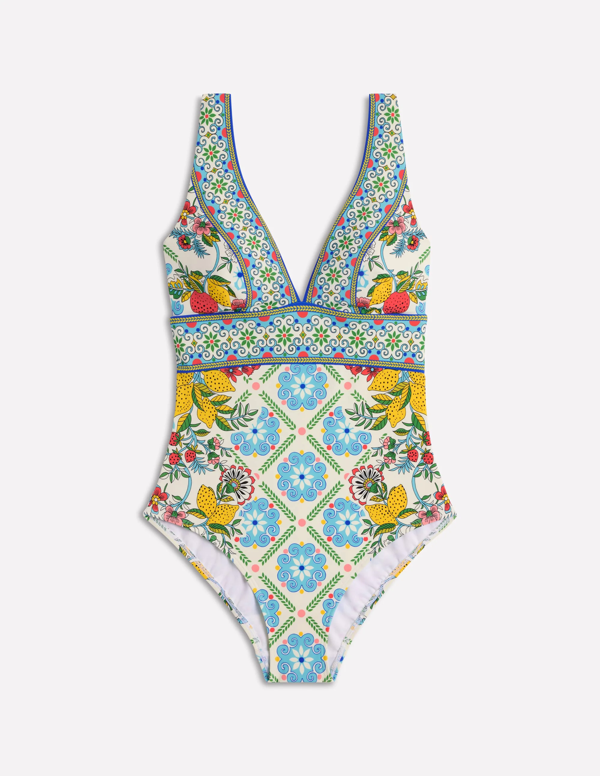 Porto V-Neck Swimsuit-Multi, Citrus Vine Tile