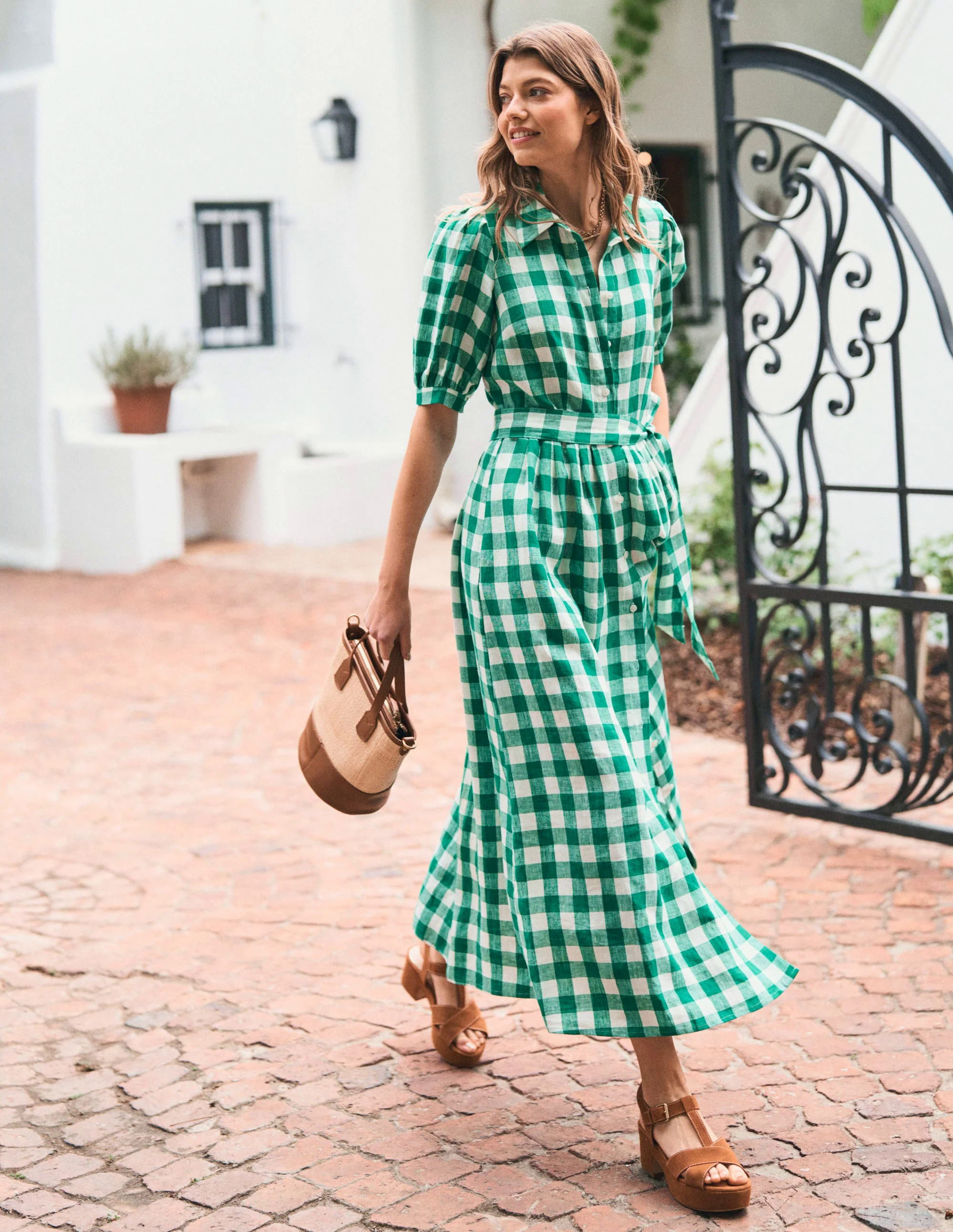 Alexa Linen Maxi Shirt Dress-Rich Emerald Gingham Alexa Linen Maxi Shirt Dress-Rich Emerald Gingham