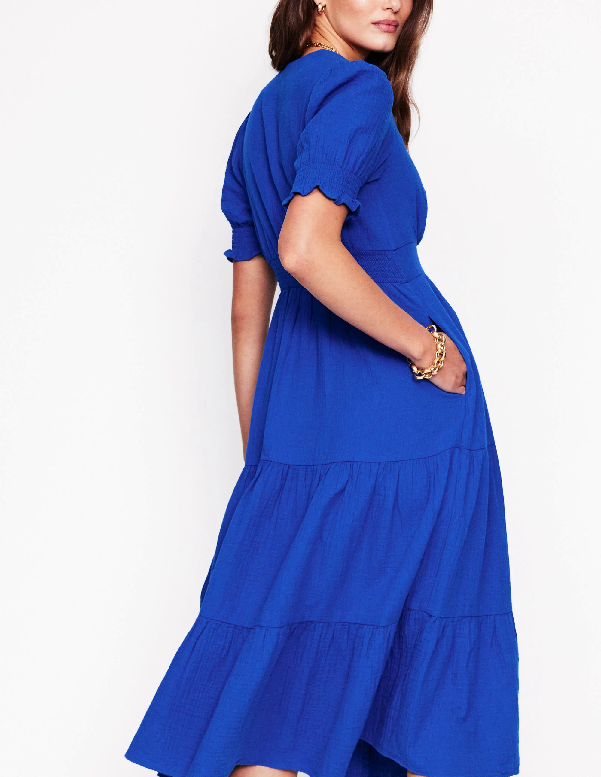 Anna Double Cloth Midi Dress-Bright Blue Anna Double Cloth Midi Dress-Bright Blue