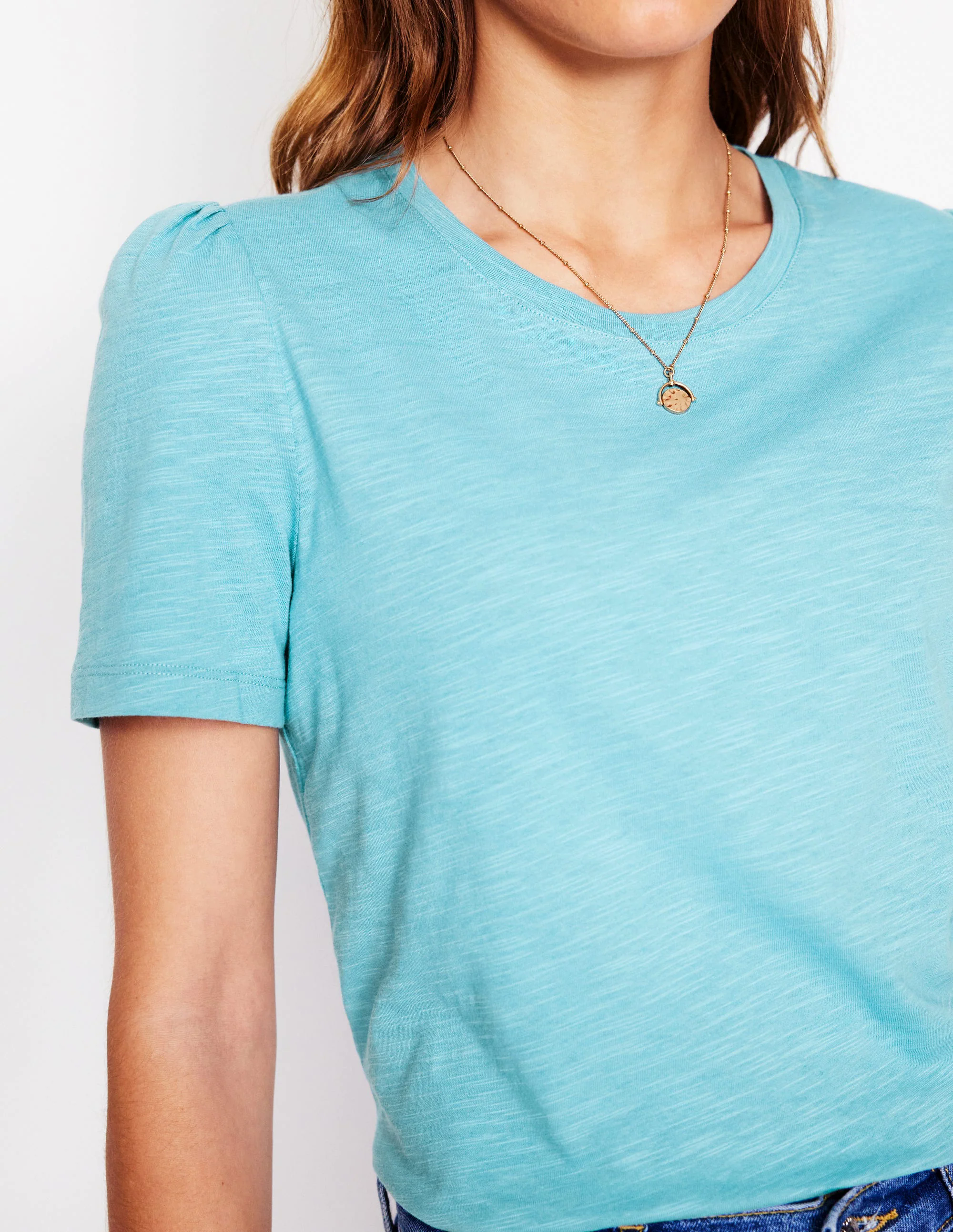 Cotton Puff Sleeve T-Shirt-Duck Egg Blue Cotton Puff Sleeve T-Shirt-Duck Egg Blue