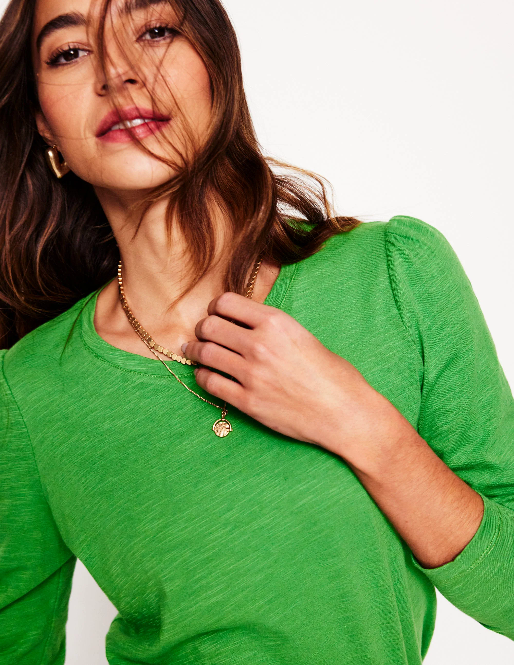 Cotton Crew Long Sleeve Top-Paradise Green Cotton Crew Long Sleeve Top-Paradise Green