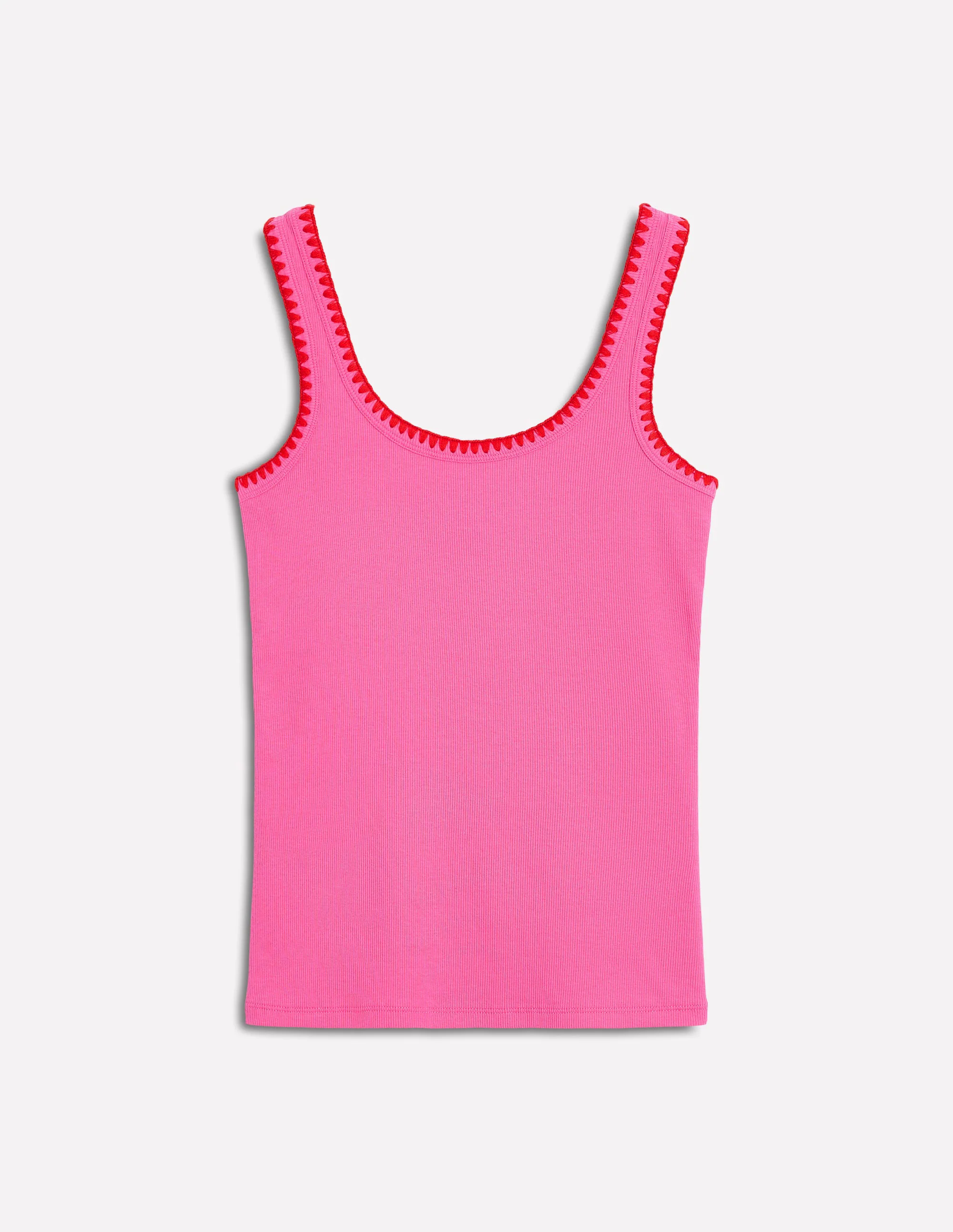 Crochet Trim Tank Top-Pink Crochet Trim Tank Top-Pink
