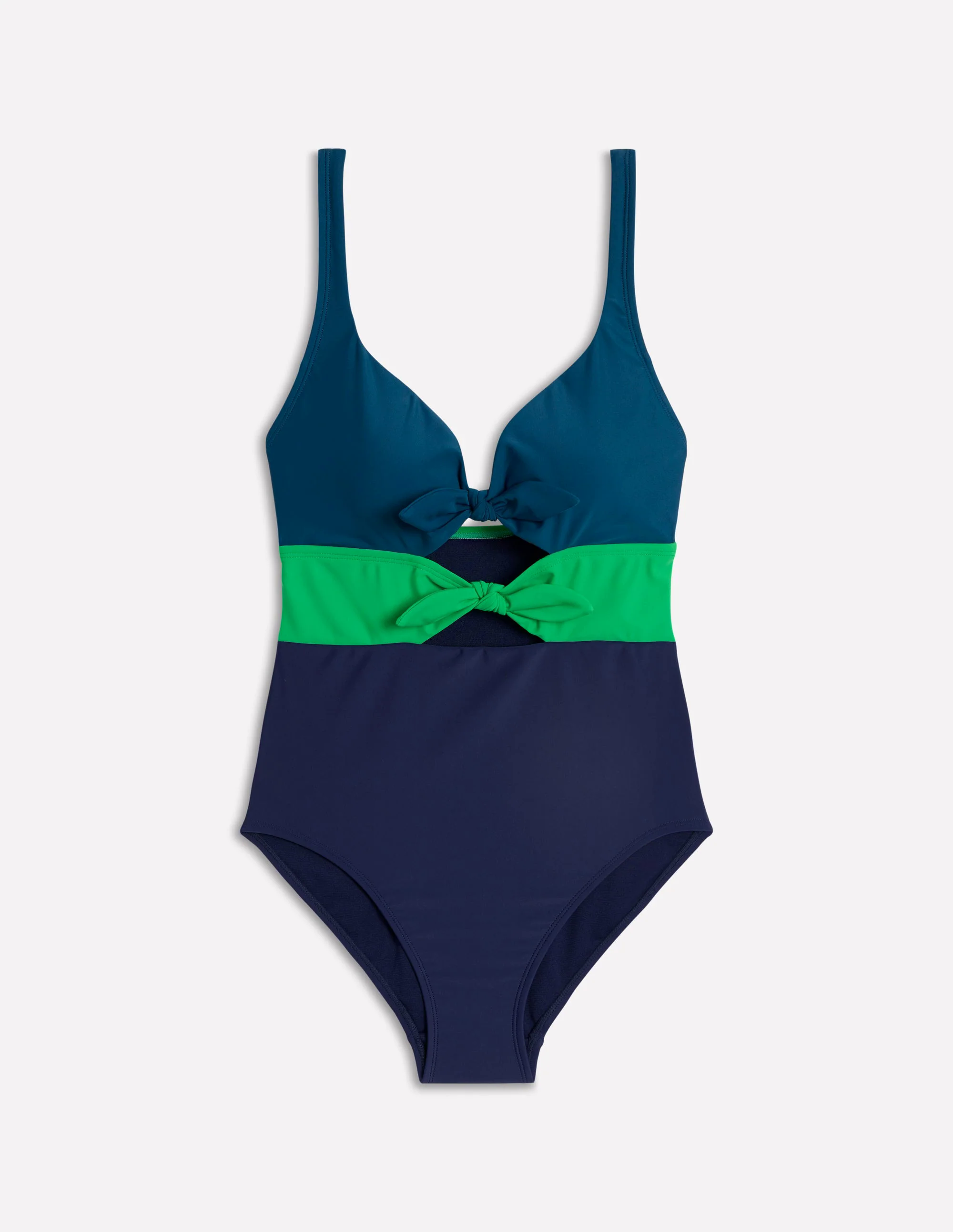 Tie Front Swimsuit-Navy/ Bright Green/ Blue