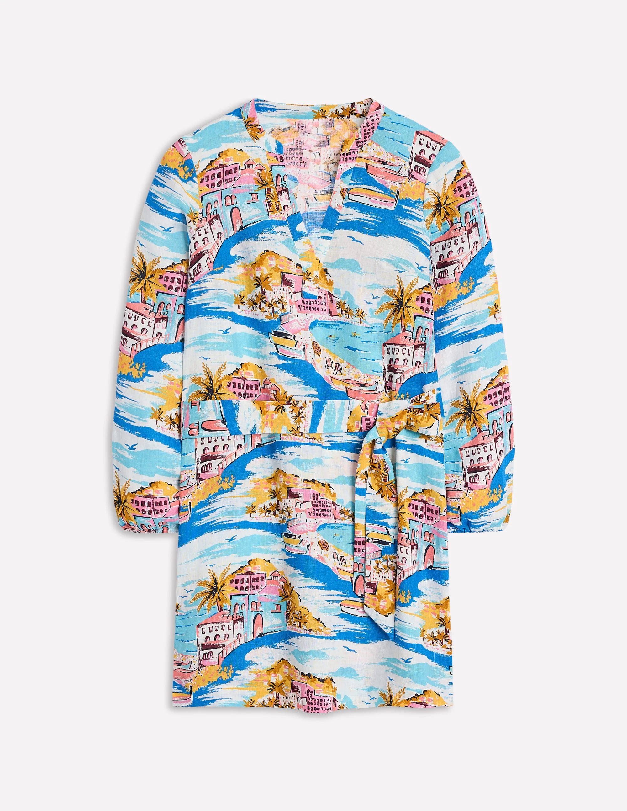 Cleo Linen Tie Waist Dress-Multi, Paradise Bay Cleo Linen Tie Waist Dress-Multi, Paradise Bay