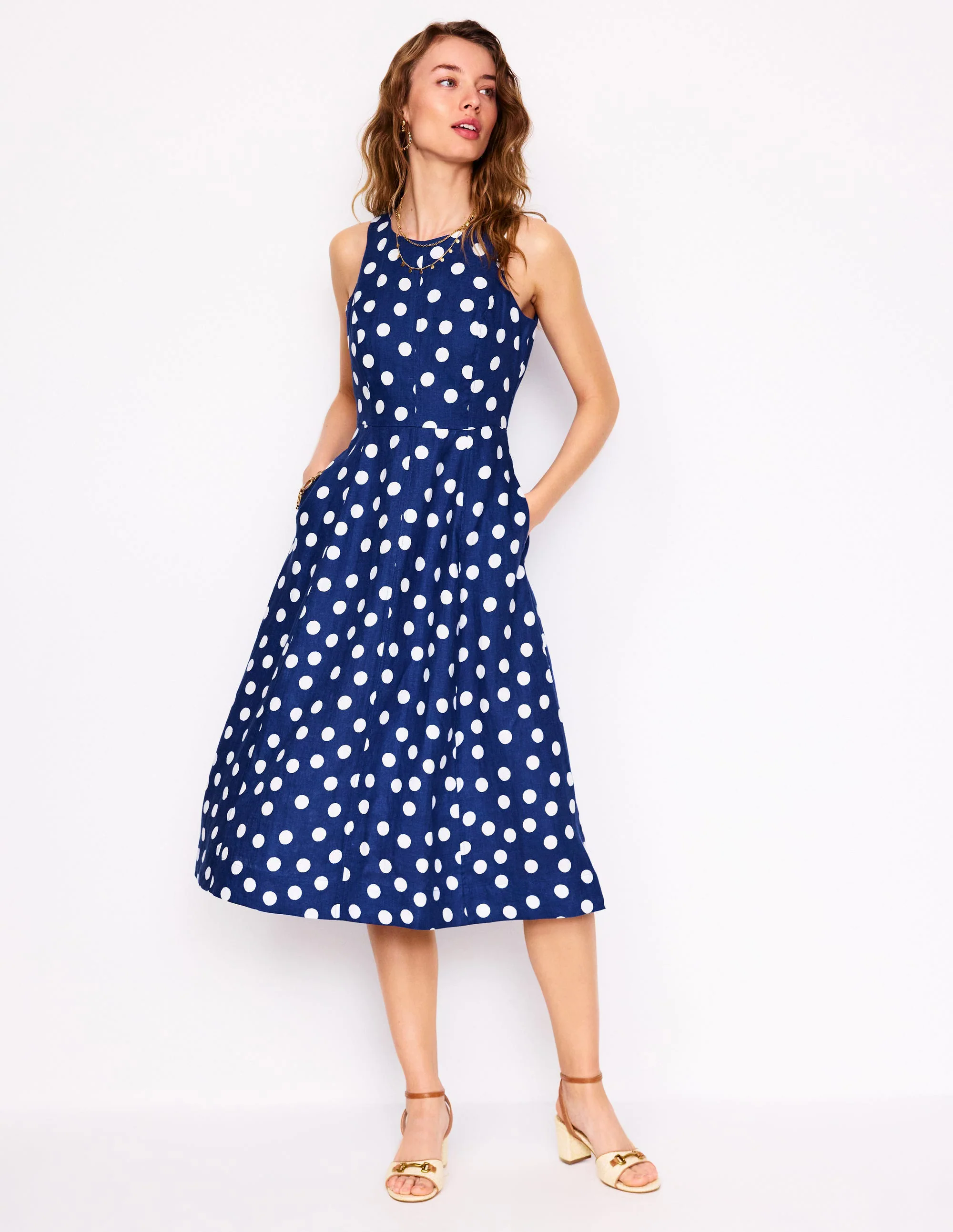 Carla Linen Midi Dress-Starboard Blue, Painted Dot Carla Linen Midi Dress-Starboard Blue, Painted Dot