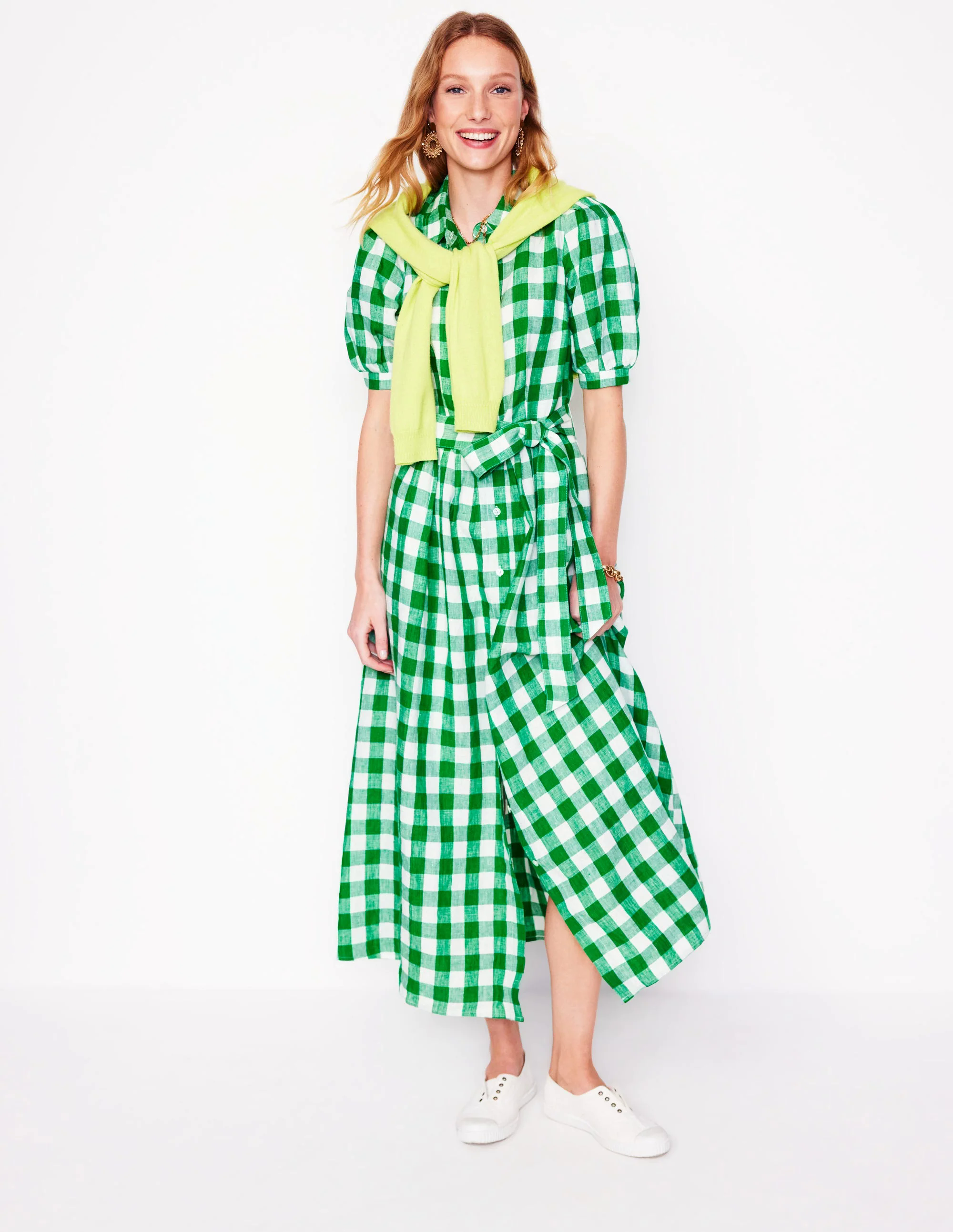 Alexa Linen Maxi Shirt Dress-Rich Emerald Gingham Alexa Linen Maxi Shirt Dress-Rich Emerald Gingham