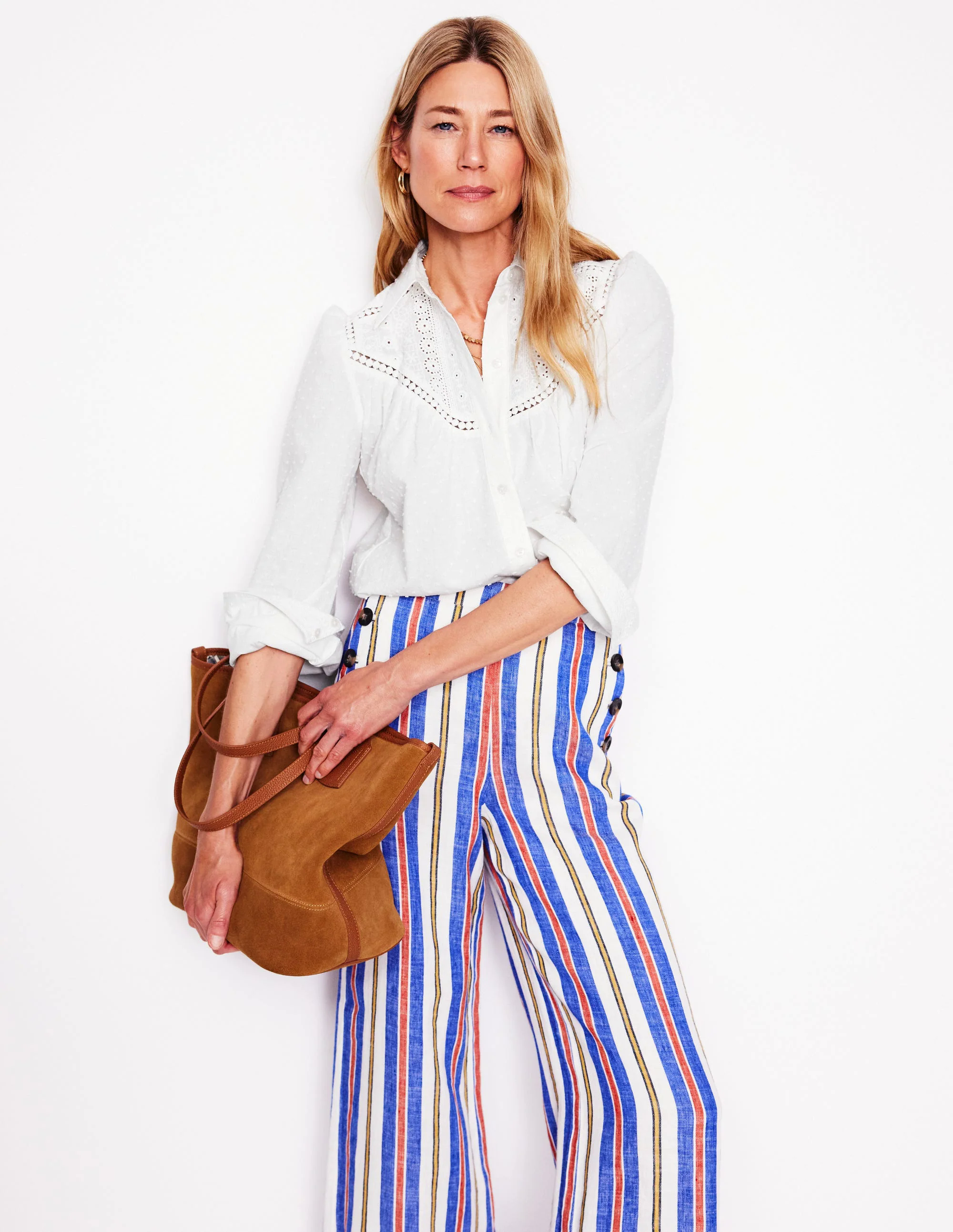 Broderie Contrast Yoke Shirt-White Broderie Contrast Yoke Shirt-White