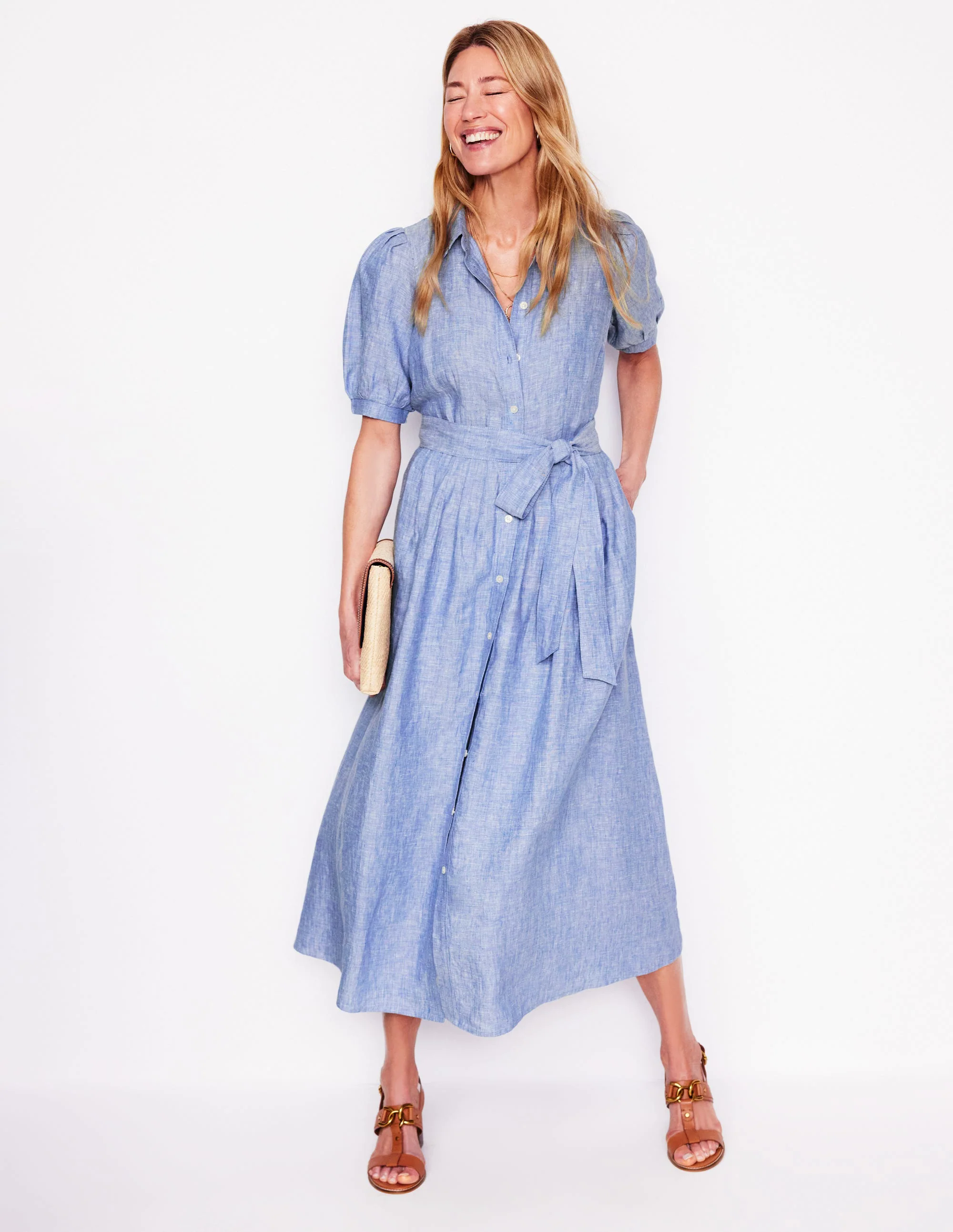 Alexa Linen Maxi Shirt Dress-Grey Blue Chambray Alexa Linen Maxi Shirt Dress-Grey Blue Chambray