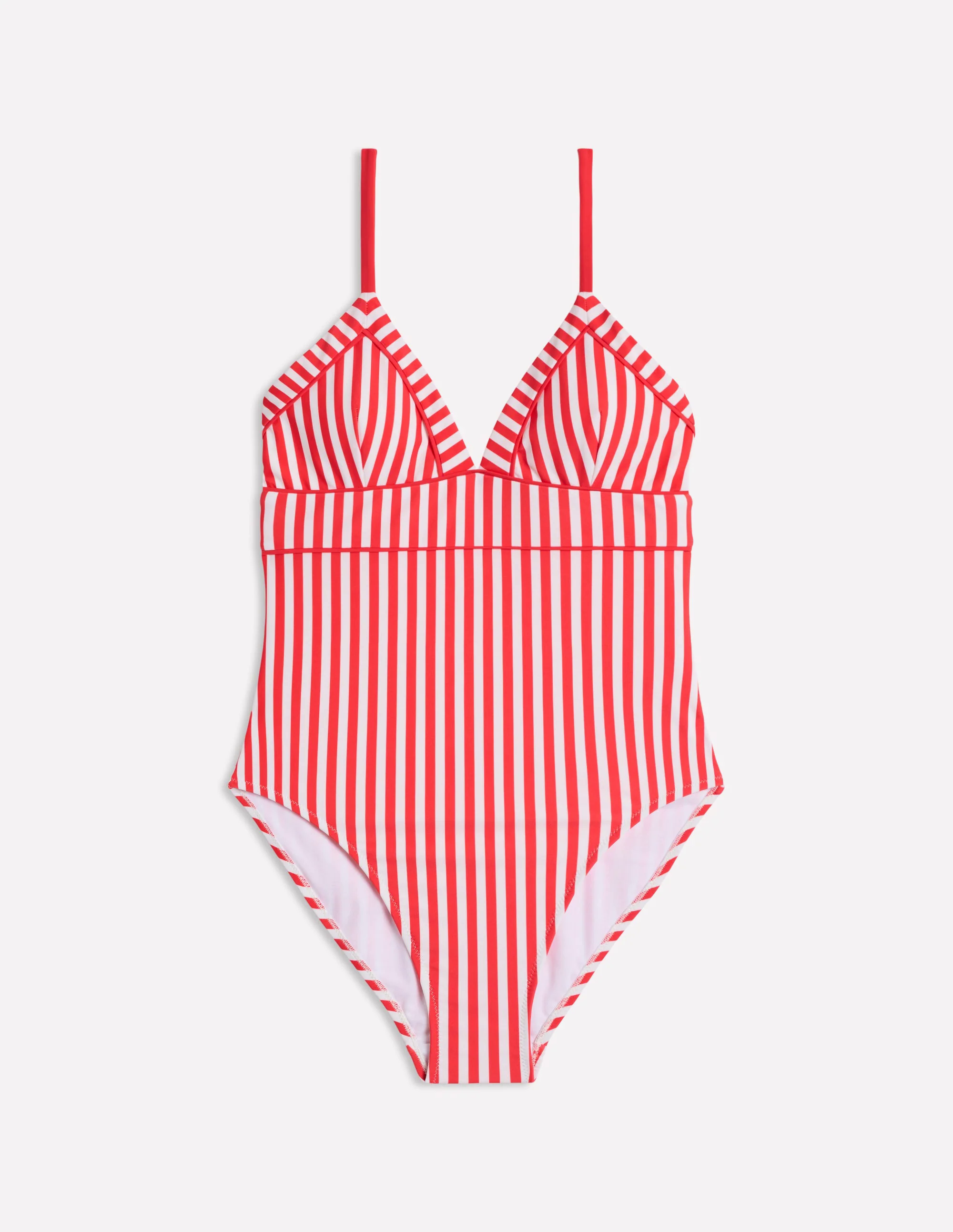 Kasos String V Neck Swimsuit-Coral Punch/ Ivory Stripe
